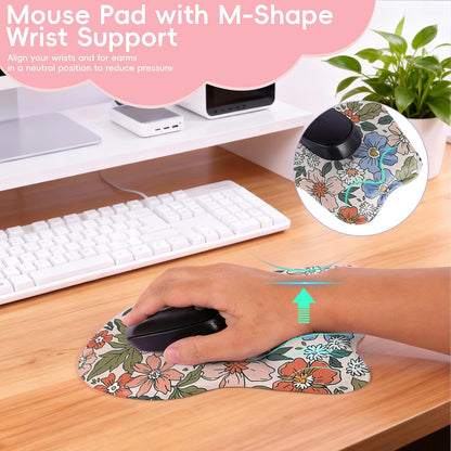 Wrist Support Mouse Pad Anti Slip Rubber Wrist Rest Mousepad 9in X 8in Small Desktop Notebook Mouse Mat for Working and Gaming (M-Pink Floral)