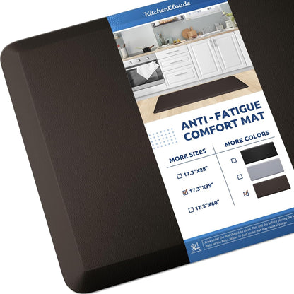 KitchenClouds Kitchen Mat Cushioned Anti Fatigue Rug 17.3"x28" Water Resistant, Non Slip, Standing and Comfort Desk/Floor Mats for House Sink Office (Black)