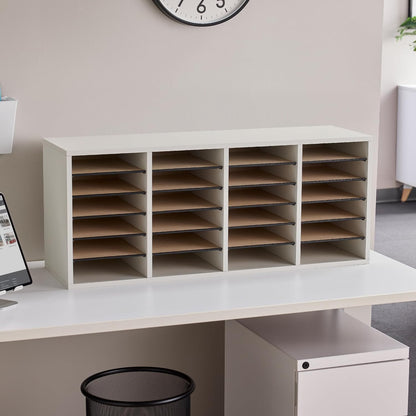 Safco 9422GR Wood Adjustable Literature & Paper Organizer, 16 Adjustable Compratment, Stackable Durable Construction, Home, Office, Mailroom, Classroom Mailbox , Gray