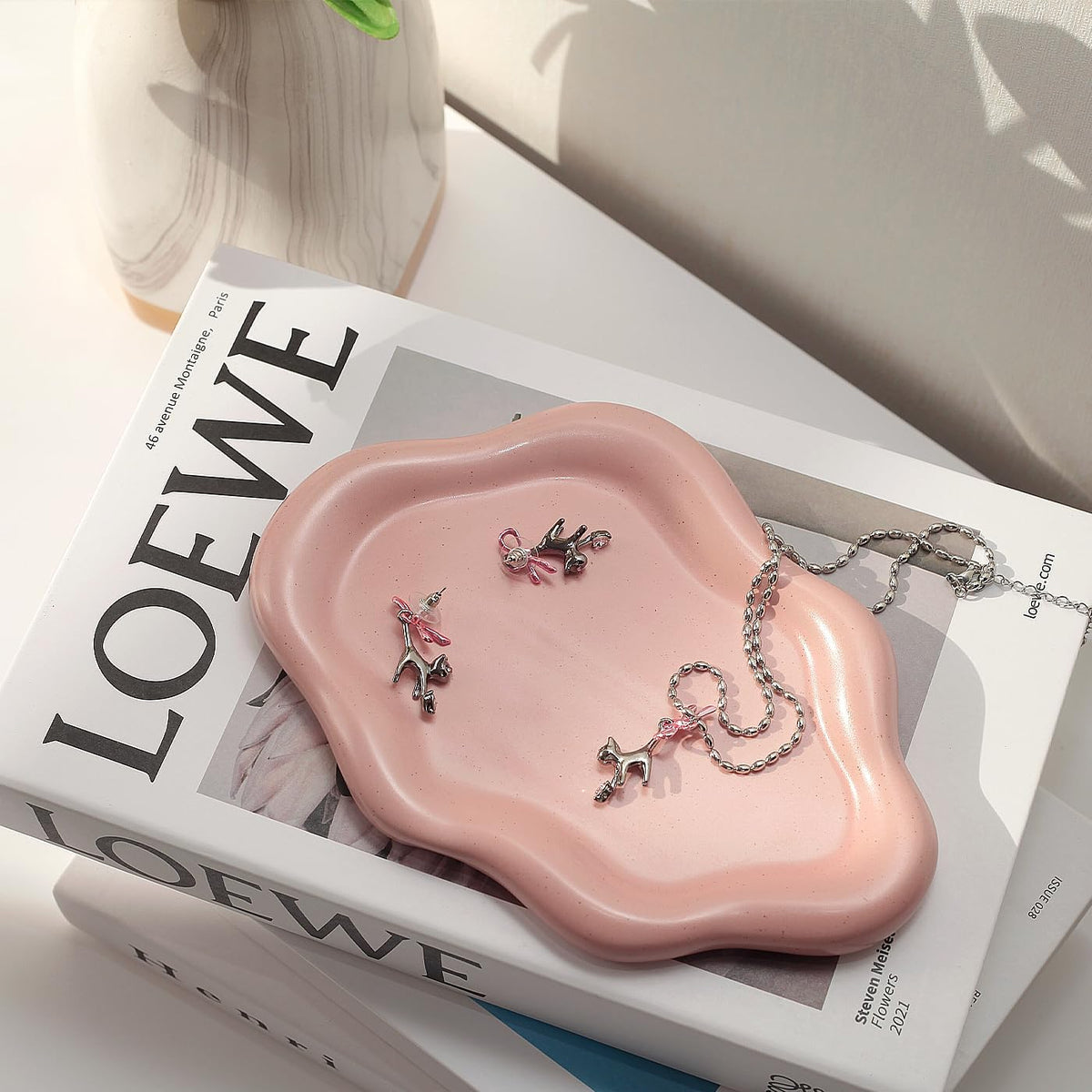 Jewelry Dish Trinket Tray for Women, Ring Dish Holder, Unique Cloud Shape Ceramic Plate Cute Things Vanity Aesthetic Room Decor Mother's Day Birthday (White)