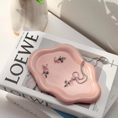 Jewelry Dish Trinket Tray for Women, Ring Dish Holder, Unique Cloud Shape Ceramic Plate Cute Things Vanity Aesthetic Room Decor Mother's Day Birthday (White)