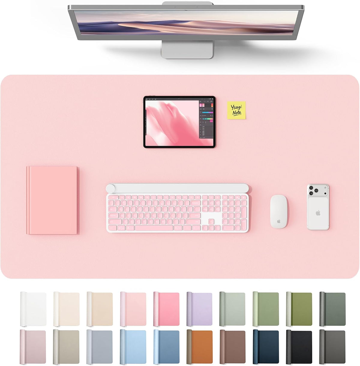 YSAGi Leather Desk Pad Protector, Office Desk Mat, Large Mouse Pad, Non-Slip PU Leather Desk Blotter, Waterproof Laptop Desk Writing Pad for Office and Home (23.6" x 13.8", Eggshell) - Colors A