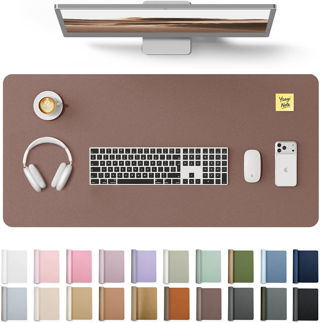 YSAGi Leather Desk Pad Protector, Large Mouse Pad, Non-Slip PU Leather Desk Blotter, Waterproof Writing Pad for Office and Home (31.5" x 15.8", Eggshell) - Colors B