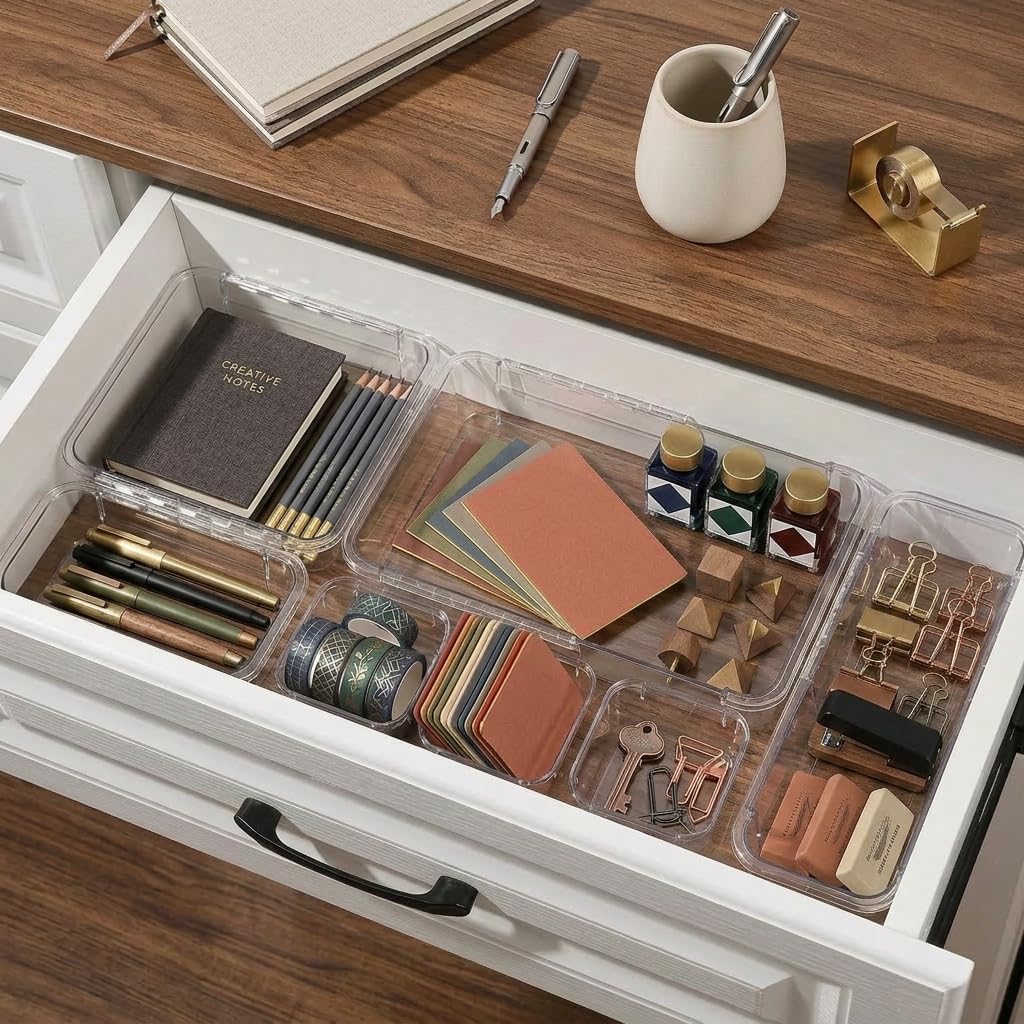 Expandable Clear Drawer Organizer, 3-Size Extendable Drawer Divider, Adjustable Plastic Storage Box, Arcrylic Storage Bins for Makeup Vanity Drawer Dresser DIY Desk Office Kitchen Utensils