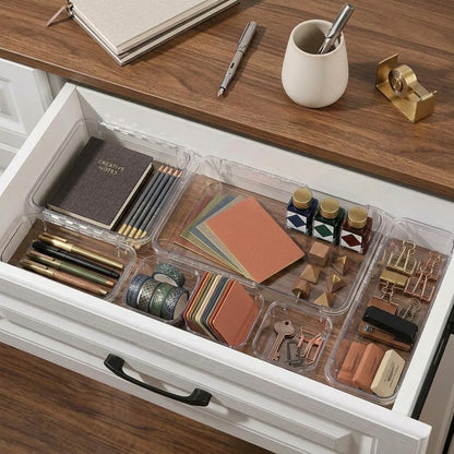 Expandable Clear Drawer Organizer, 3-Size Extendable Drawer Divider, Adjustable Plastic Storage Box, Arcrylic Storage Bins for Makeup Vanity Drawer Dresser DIY Desk Office Kitchen Utensils