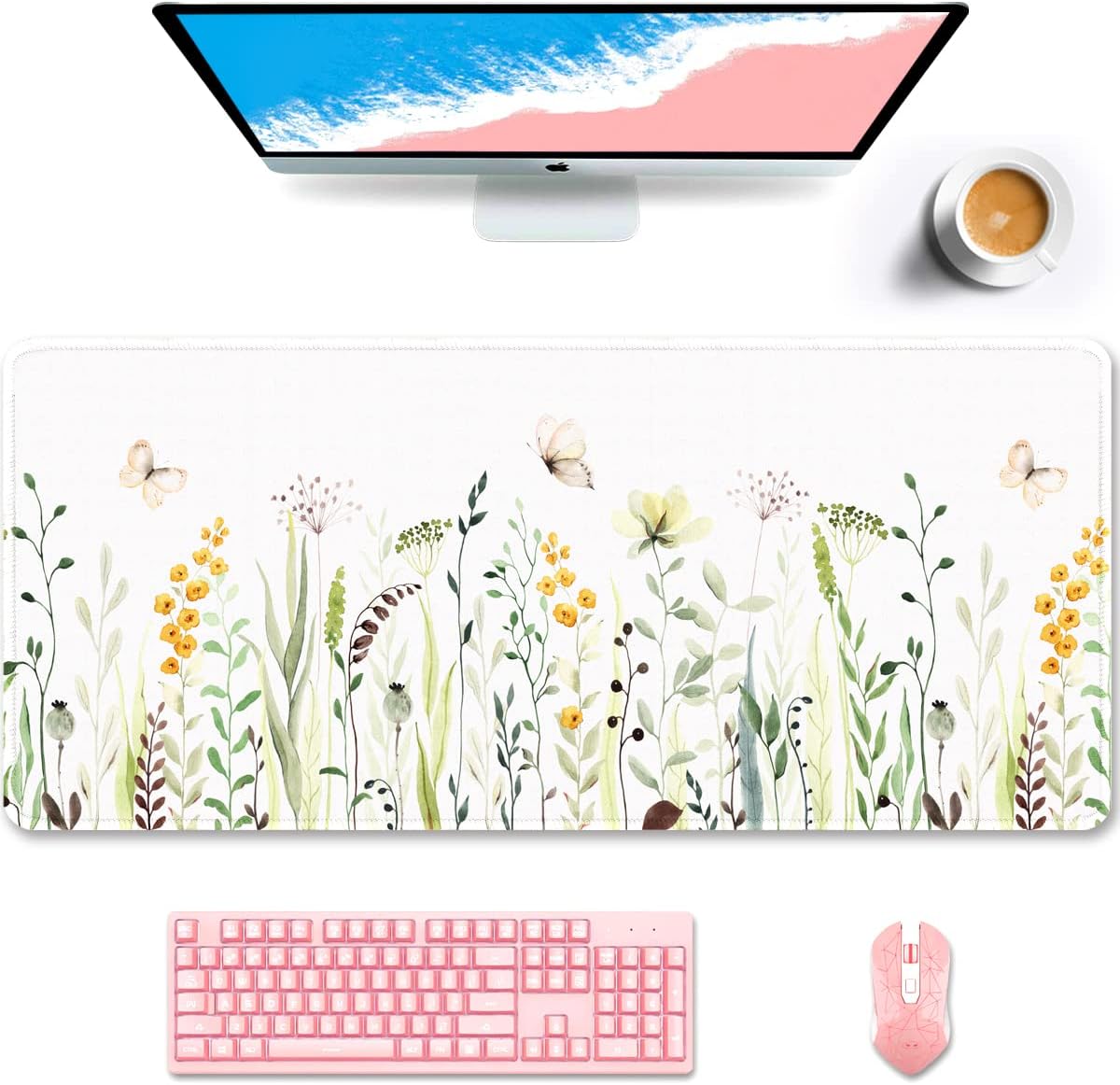 Auhoahsil Desk Mat, Ultra Large Mouse Pad, XXL Gaming Mousepad, Green Tropical Leaves Deskpad, Big Extended Full Size Mouse Pad, Desktop Desk Matt for Keyboard, Laptop & Computer, 35.5 x 15.7 in - Colors A