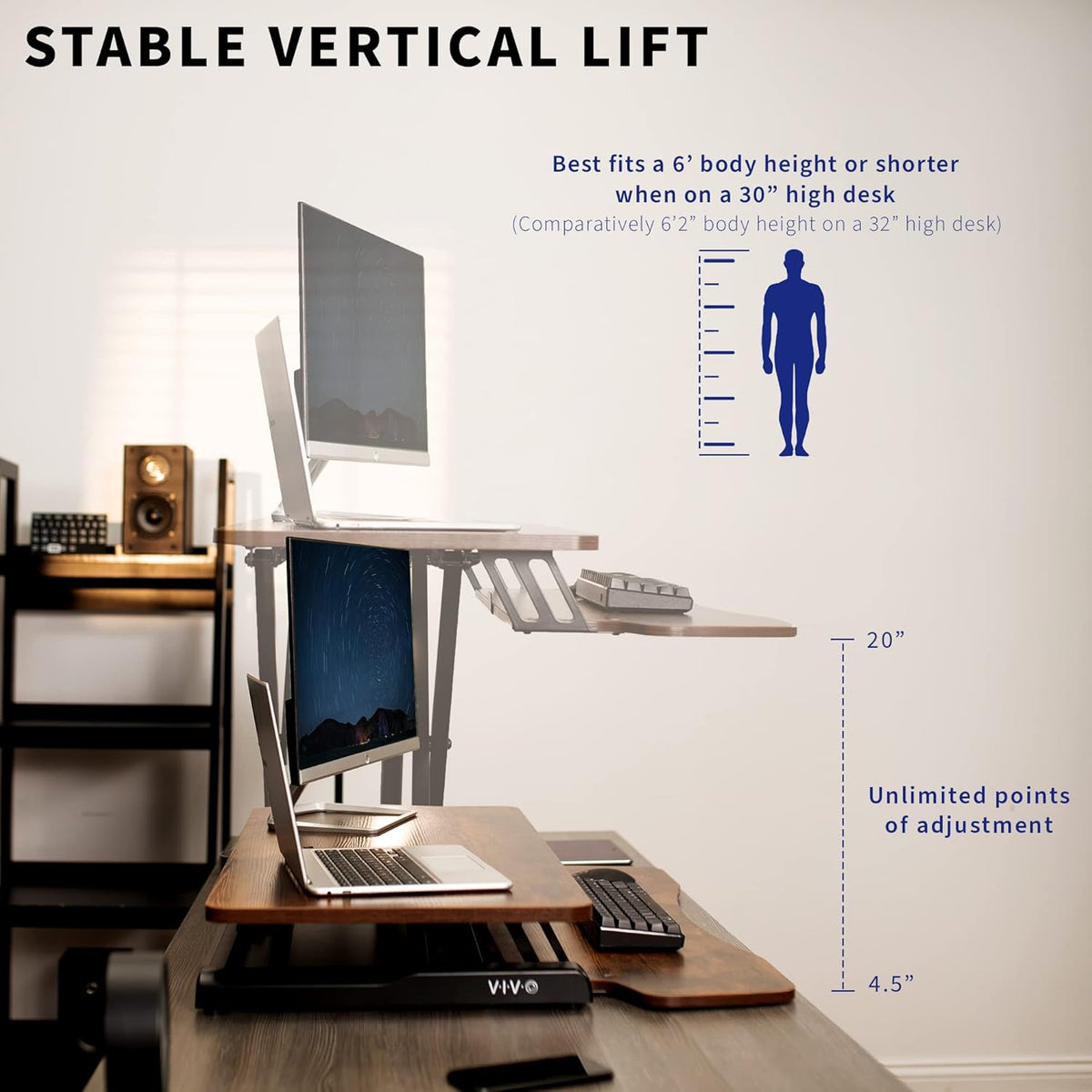 Black 32 in Standing Desk Converter, DESK-V000K