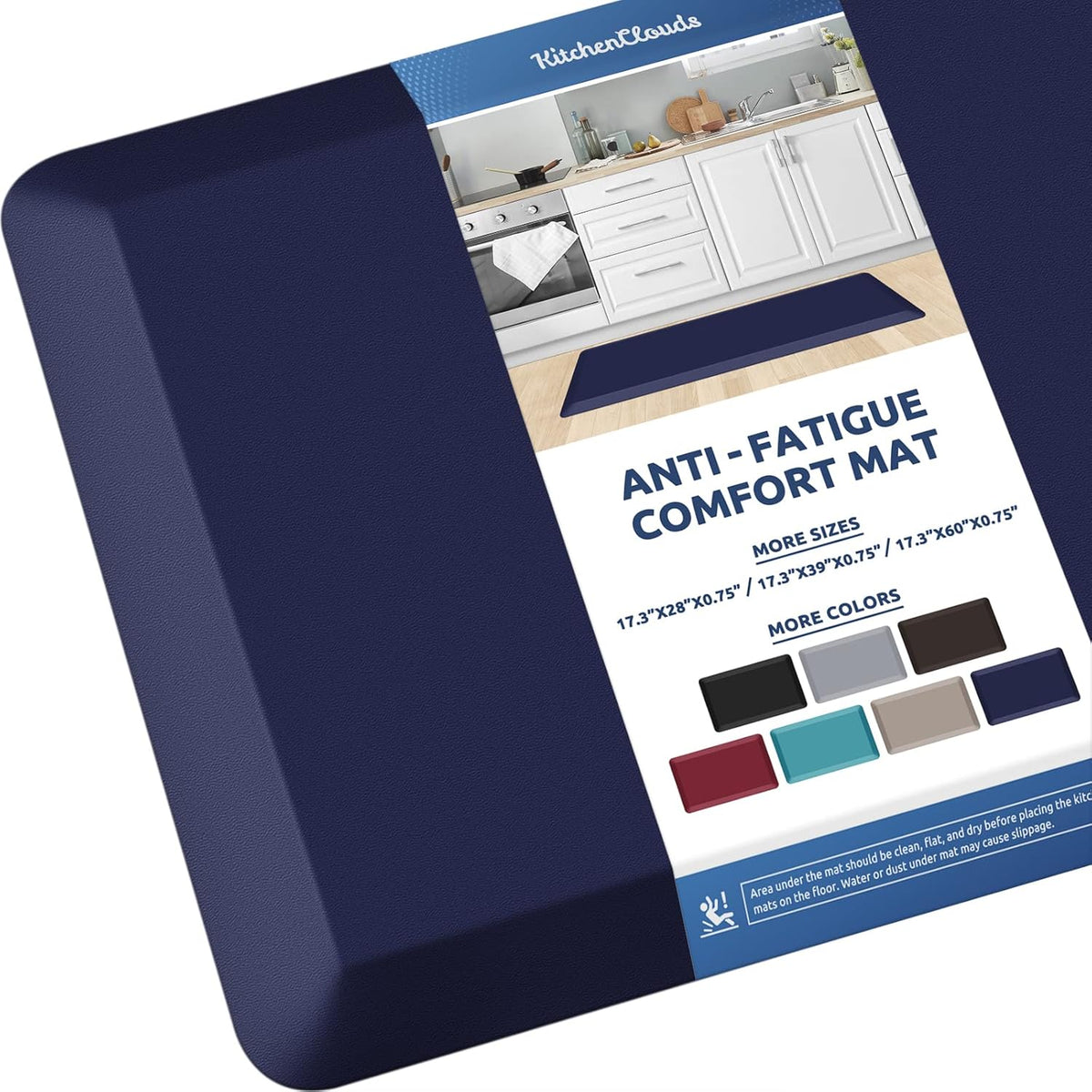 KitchenClouds Kitchen Mat Cushioned Anti Fatigue Rug 17.3"x28" Water Resistant, Non Slip, Standing and Comfort Desk/Floor Mats for House Sink Office (Black)