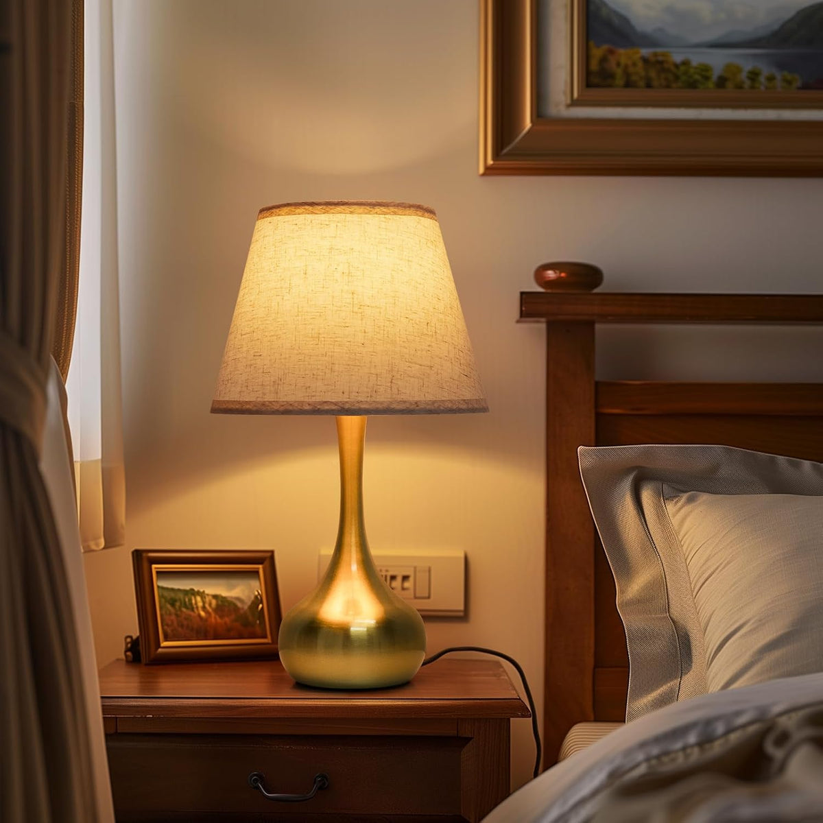 ONEWISH Touch Bedside Lamp for Bedroom, 3-Way Dimmable Farmhouse Table Lamps for Nightstand with Fabric Shade, Desk Lamp for Kids Reading, Home Office