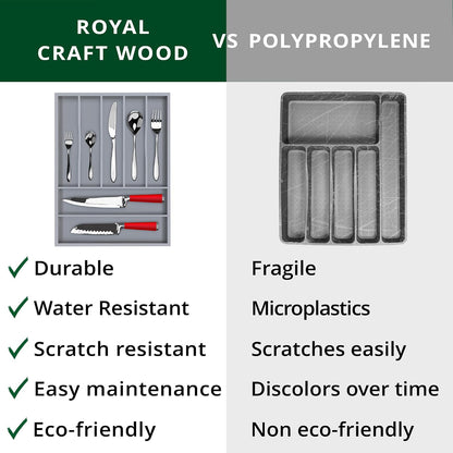 ROYAL CRAFT WOOD Luxury Bamboo Kitchen Drawer Organizer - Silverware Organizer, Utensil Holder & Cutlery Tray Drawer Dividers for Flatware (9 Slot, Natural)