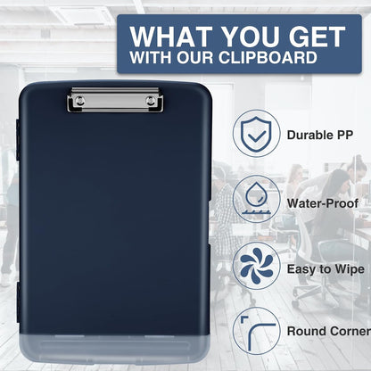 Clipboard with Storage, Clip Board 8.5 x 11 with Pen Holder, High Capacity Plastic Organization Case Box for Letter Legal A4 Size Paper, Nurses Teachers Must Haves, School & Office Supplies