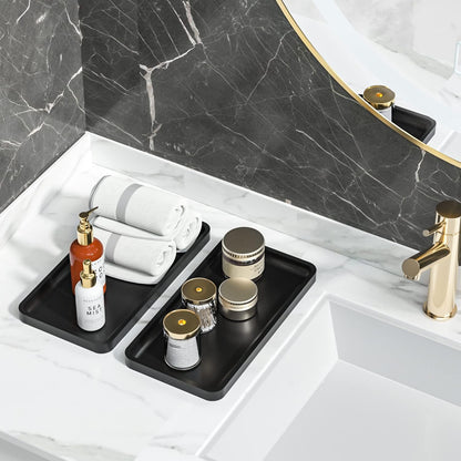 Small Bathroom Vanity Tray for Countertop Makeup Perfume Jewelry Decor Candle Keys, Small Black Kitchen Tray for Soap Dispenser Spice Bamboo Toilet Tray 7.9" L x 4" W x 0.79" H
