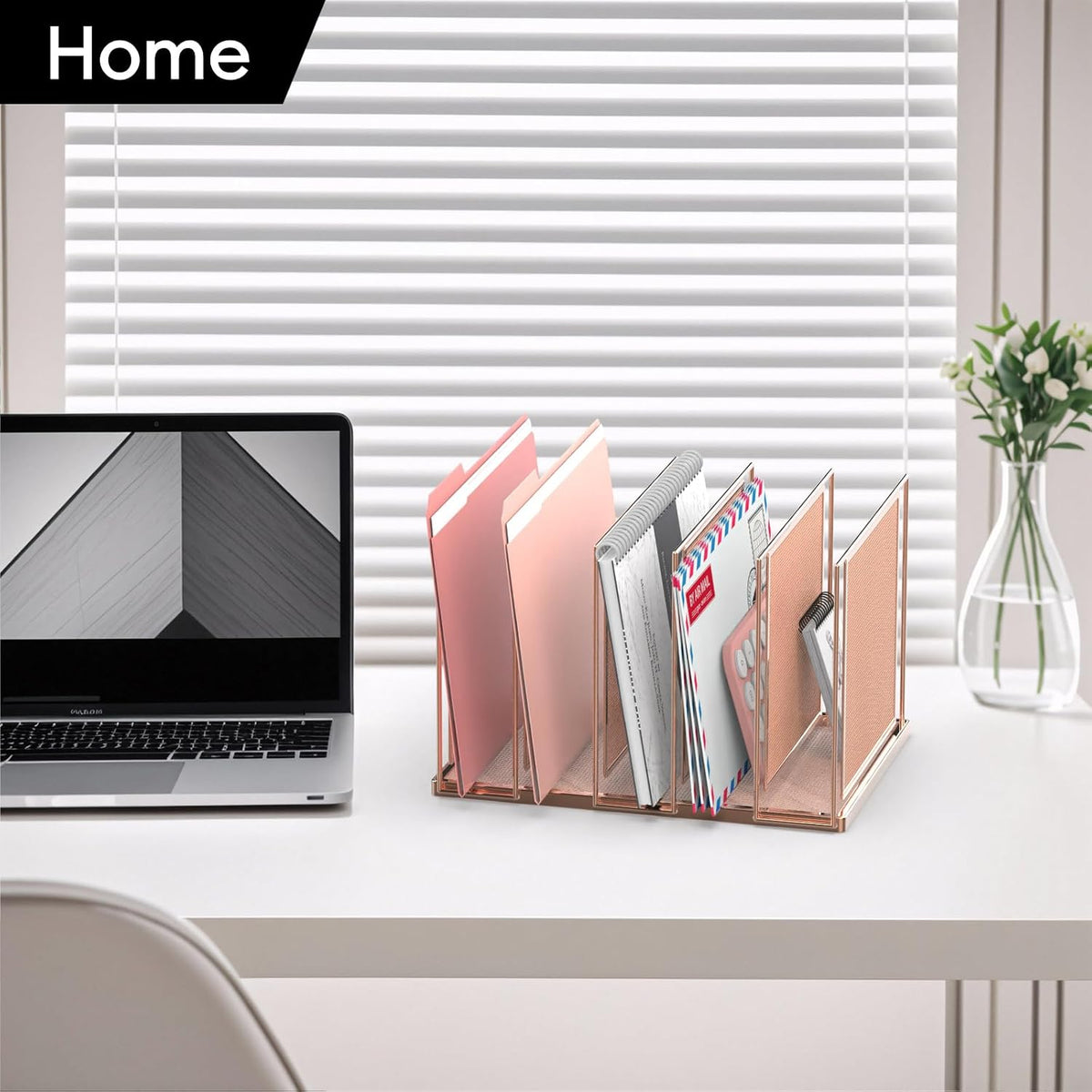 File Organizer for Desk, 5-Section Vertical File Sorter, Paper Holder Organizer Standing Metal File Folder for Office Home Classroom, Black