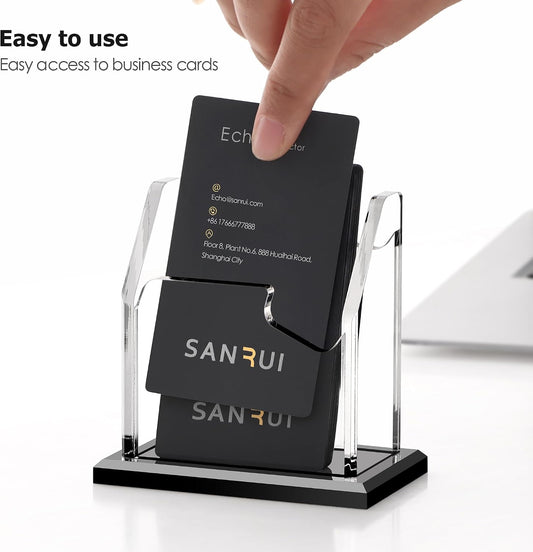 Black Business Card Holder for Desk 1 Slot Clear Acrylic Horizontal
