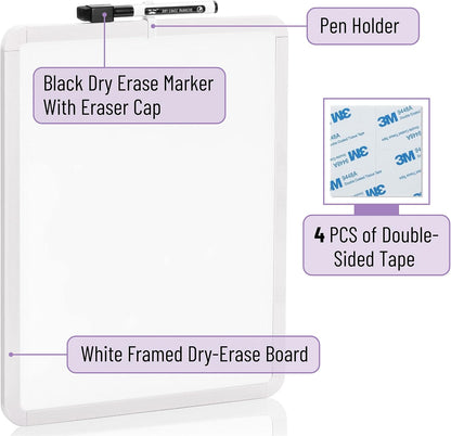 Dry Erase Board, 14” x 11”, White Frame