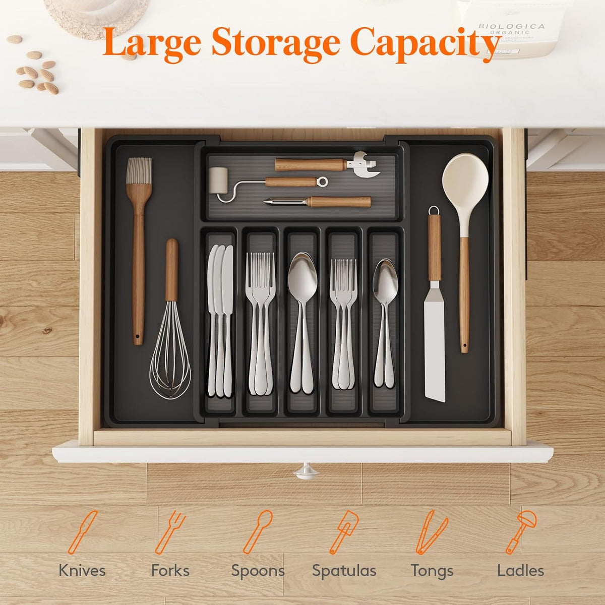 Expandable Silverware Drawer Organizer, Kitchen Utensil Tray