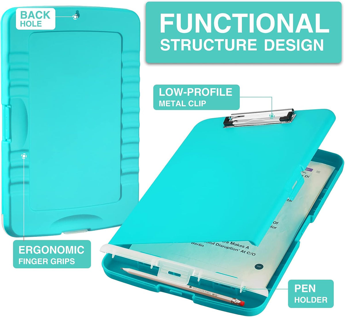 Clipboard with Storage, Clip Board 8.5 x 11 with Pen Holder, High Capacity Plastic Organization Case Box for Letter Legal A4 Size Paper, Nurses Teachers Must Haves, School & Office Supplies