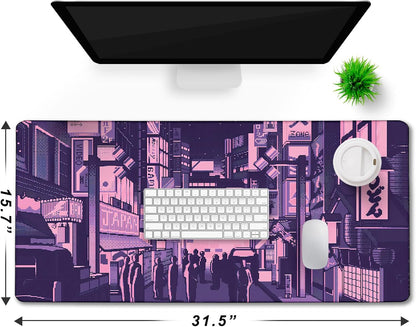 31.5" x 15.7" Waterproof Fabric Desk Pad, Rubber Anti-Slip Base, Stitched Edges No Curling, Fits Laptop Keyboard and Mouse, Smooth Office Mat Large Mouse Pad for Work Game, Black
