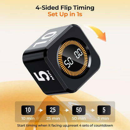 EooCoo Digital Timer College School Supplies, Gravity Pomodoro Cube Rotation, Countdown Productivity Kitchen Timer 5/10/30/60 Mins for Meeting, Back to School Gift, ADHD Tools, Office Desk Decoration