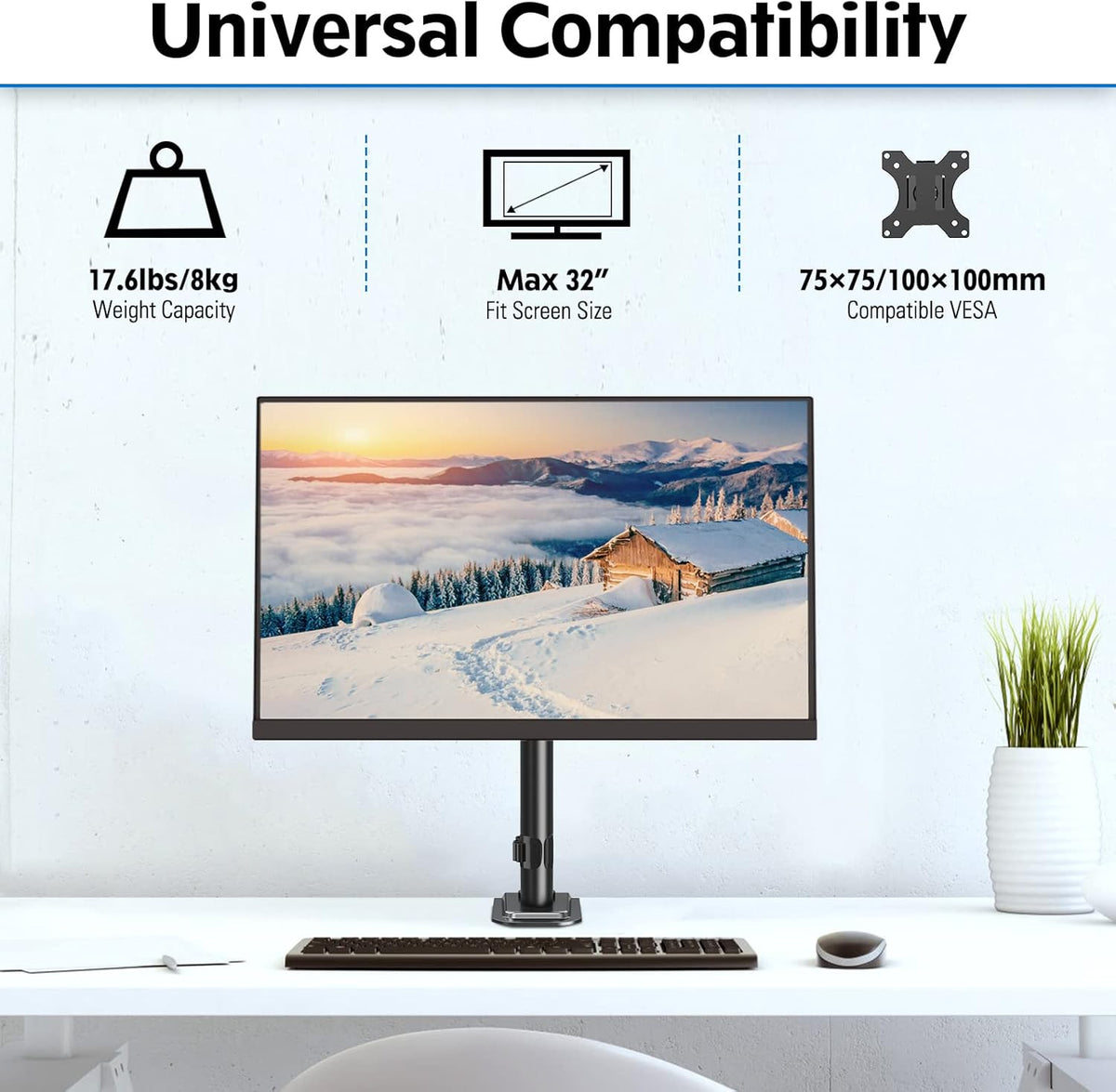 Dual Monitor Desk Mount, Max 32 Inch up to 17.6lbs, Fully Adjustable Dual Monitor Arm for 2 LCD Screens, Double Monitor Stand with C-Clamp and Grommet Base