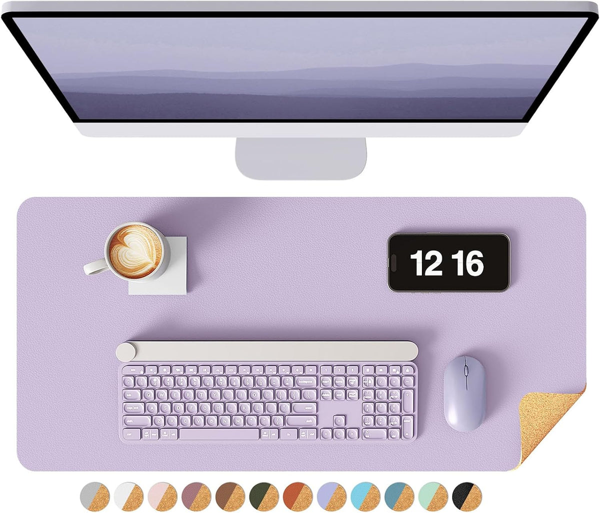 Double-Sided Desk Pad, 31.5"x15.7"Leather Desk Mat, Eco Cork Desk Pad Protector,Large Mouse Pad,Waterproof Desk Blotter for Office/Home(Coffee)