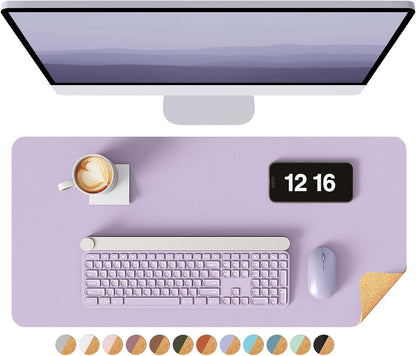 Double-Sided Desk Pad, 31.5"x15.7"Leather Desk Mat, Eco Cork Desk Pad Protector,Large Mouse Pad,Waterproof Desk Blotter for Office/Home(Coffee)
