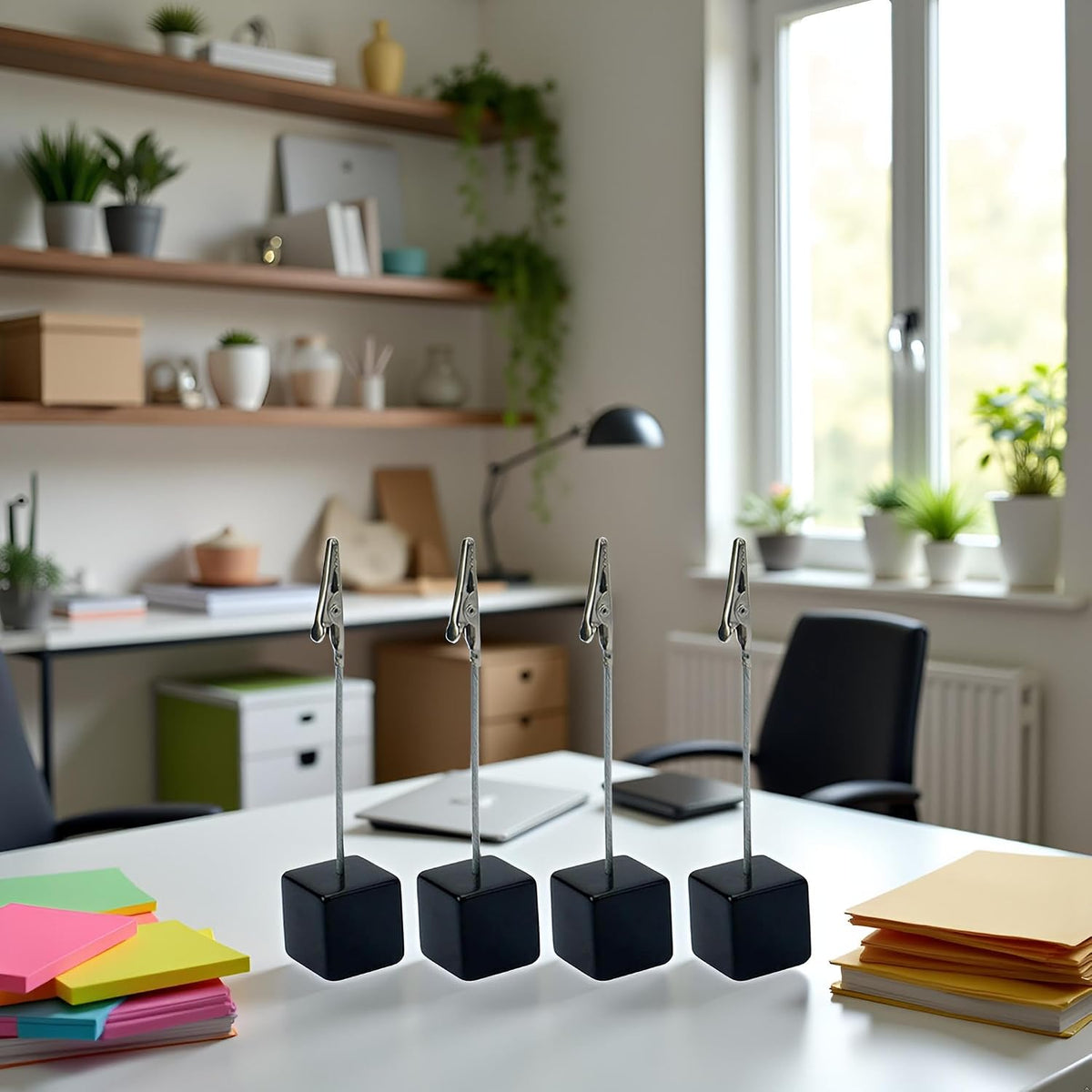 4Pcs Black Memo Clip Holders Stand with Alligator Clasp Pictures Card Paper Note Clip Office Memo Holders for Office Home Use, Desk Accessories and Workspace Organizers Office Memo Holders