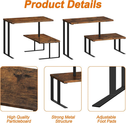 Shinoske Desk Shelf Organizer,15.7" Adjustable Corner Shelf Organizer,2-Tier Small Desktop Bookshelf,Spice Rack,Home Office Wood Display Shelf,Rustic Brown