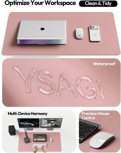 YSAGi Leather Desk Pad Protector, Office Desk Mat, Large Mouse Pad, Non-Slip PU Leather Desk Blotter, Waterproof Laptop Desk Writing Pad for Office and Home (23.6" x 13.8", Eggshell) - Colors A
