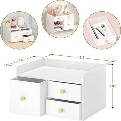 Bamboo Desk Organizer with Drawers Wooden Desktop Storage Drawers (1, Black 3 Drawer)