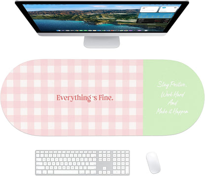 Checkered Pattern Desk Pad Protector, 35.5 x 13'' Aesthetic Mouse Mat for Desktop, Waterproof PU Leathe Non-Slip Desk Writing Pad for Office and Home, Green and Purple