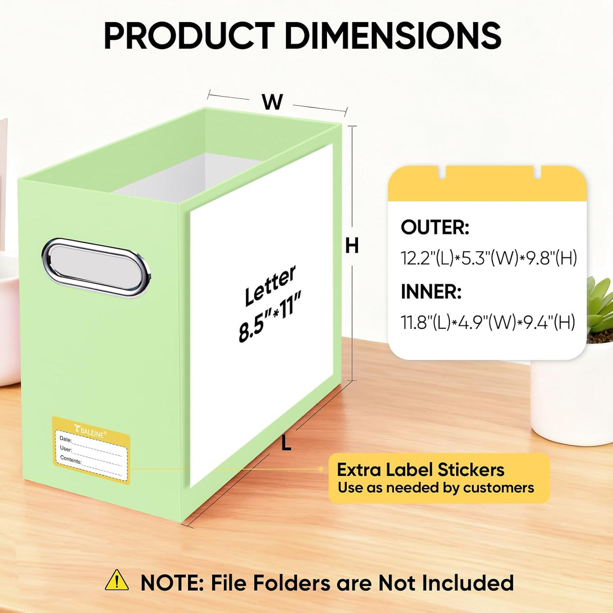 BALEINE File Organizer Box, Cardboard File Folder Organizer with Handle for Letter Size, Portable Collapsible Hanging Filing Box for Home Office Document Storage (2 Pack, Black)
