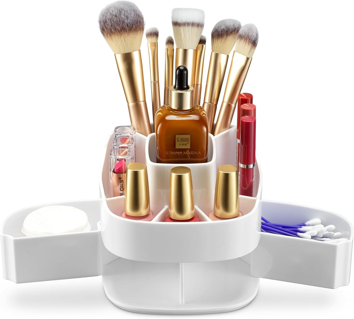 Masirs 360 Rotating Makeup Organizer Countertop - Adjustable Shelf Height - The Perfect Round Spinning Cosmetic Organizer for Bedroom Dresser or Vanity Countertop Storage (Clear)