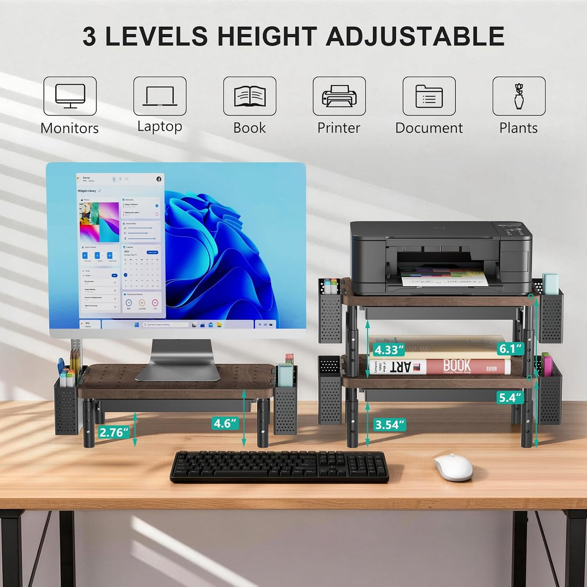 WALI Monitor Stand Riser with Drawer, Desk Organizers and Accessories for Computer, Printer, Laptop Stand for Home Office Supplies, (PTT005-B), 1 Pack, Black