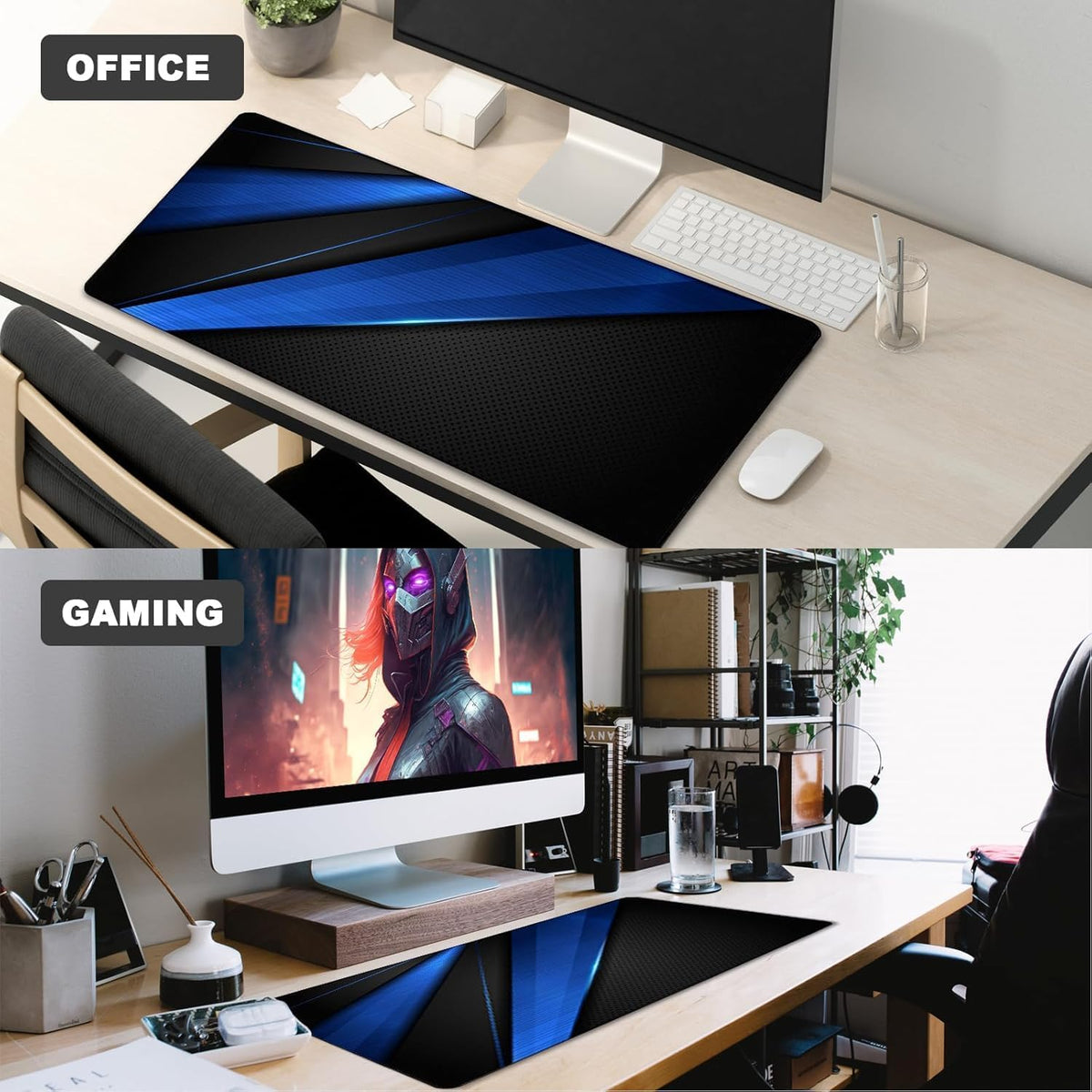 31.5" x 15.7" Waterproof Fabric Desk Pad, Rubber Anti-Slip Base, Stitched Edges No Curling, Fits Laptop Keyboard and Mouse, Smooth Office Mat Large Mouse Pad for Work Game, Black