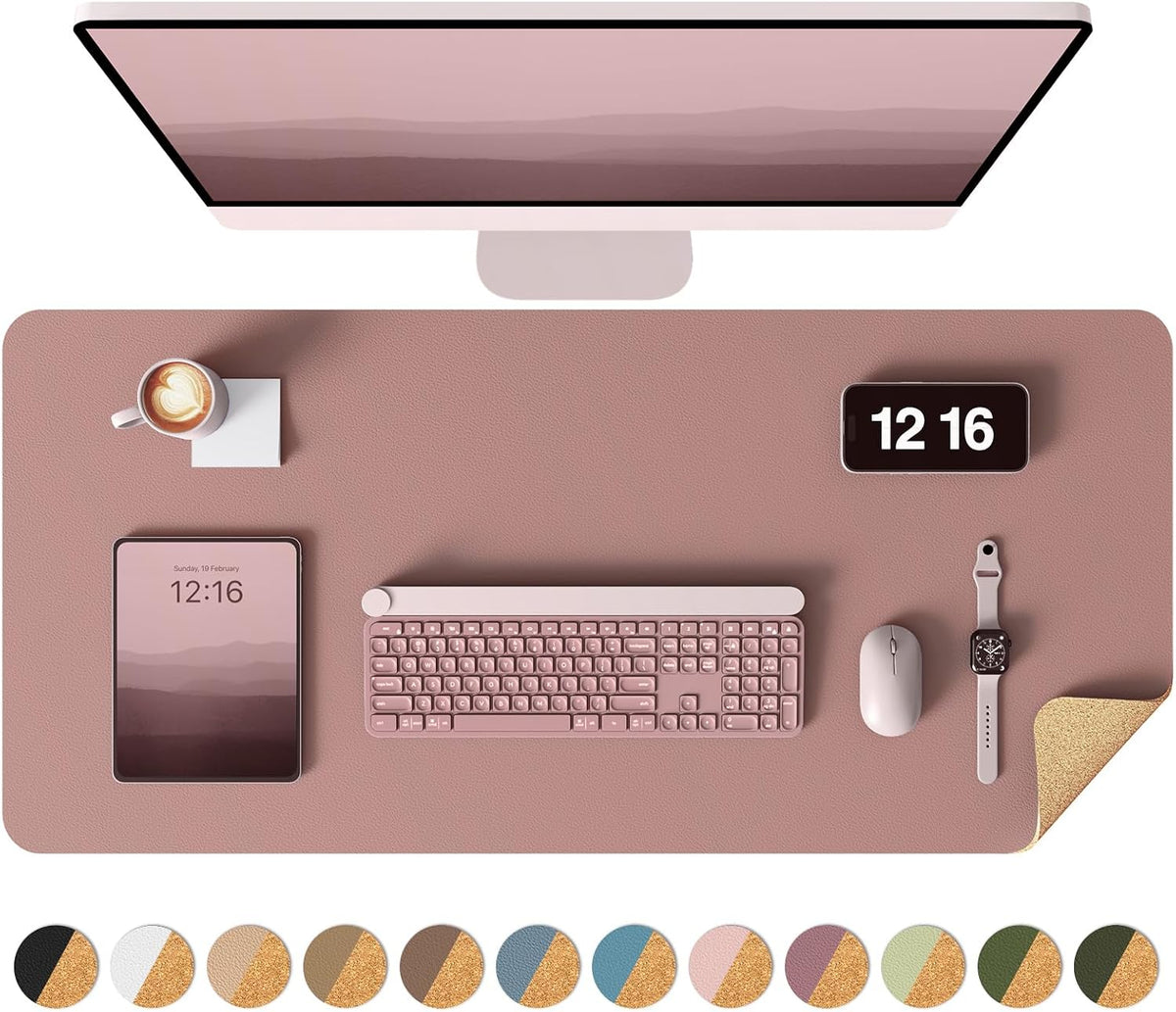 Double-Sided Desk Pad, 31.5"x15.7"Leather Desk Mat, Eco Cork Desk Pad Protector,Large Mouse Pad,Waterproof Desk Blotter for Office/Home(Coffee)