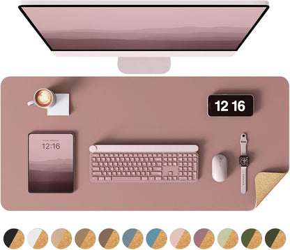 Double-Sided Desk Pad, 31.5"x15.7"Leather Desk Mat, Eco Cork Desk Pad Protector,Large Mouse Pad,Waterproof Desk Blotter for Office/Home(Coffee)