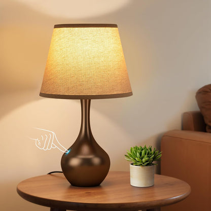 Seealle Touch Table Lamp for Bedroom, 3-Way Dimmable Small Bedside Lamps for Night Stands with Wires, Wood-Paint Desk Lamp for Kids Room, Office, Living Room, End Table(LED Bulb Included)