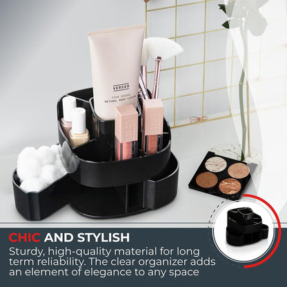 Masirs 360 Rotating Makeup Organizer Countertop - Adjustable Shelf Height - The Perfect Round Spinning Cosmetic Organizer for Bedroom Dresser or Vanity Countertop Storage (Clear)