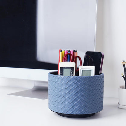 Round Leather Art Supply Organizer,Remote Control Holder,360 Degree Rotating,Multi-Functional Pencil Holder,4 Compartments Desktop Stationary Organizer(1-Blue Bird) - Colors C