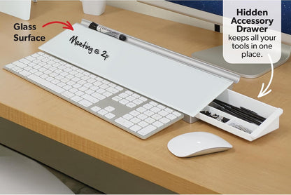 Quartet Glass Dry Erase White Board, Desktop Computer Pad for Notetaking, 18" x 6" Whiteboard, Clean Erase Surface with Storage, 1 Dry Erase Marker, White Surface (GDP186)