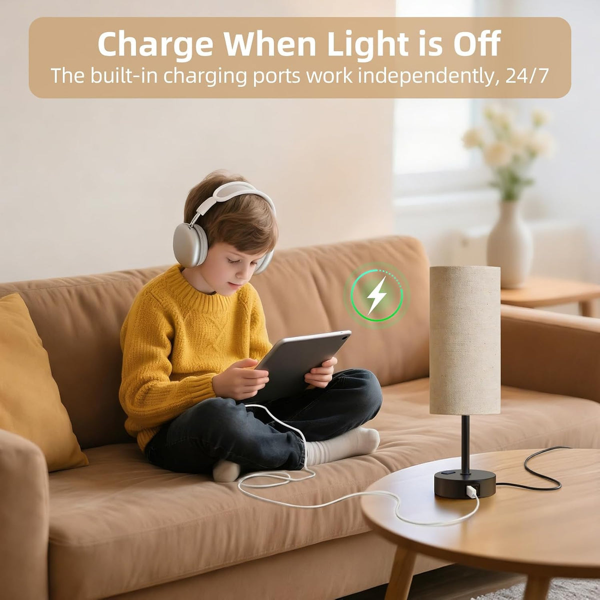 Table Lamp for Nightstand, High-Sensitivity Touch, 3-Level Dimmable Bedside Lamp with AC Outlet | USB | and USB-C, Ideal Night Stand Lamp for Bedroom, Reading, Living Room(Warm&Wooden)