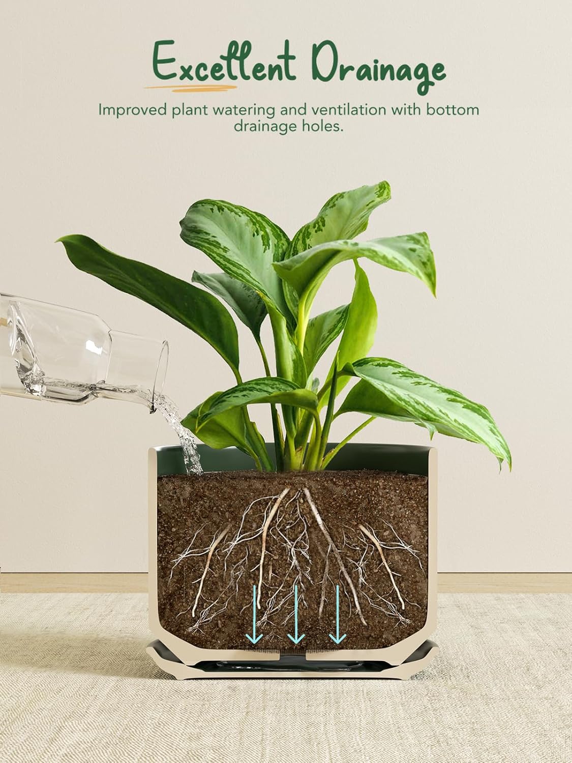LE TAUCI Ceramic Pots for Plants, 6.8 Inch Plant Pots with Drainage Hole & Saucer, Modern Planter for Indoor Plants, Stable & Durable, Perfect for Living Room or Office Decor, White