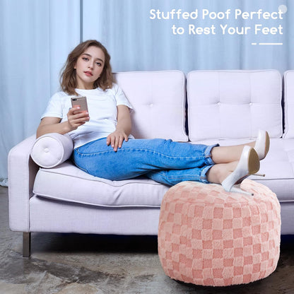 Round Stuffed Pouf Ottoman, Corduroy Poufs with Foam Chunk Filling, Furry and Fluffy Pouf Foot Stool Storage Ottoman, 20 X 15 Floor Poufs Foot Rest for Living Room, Dark Grey