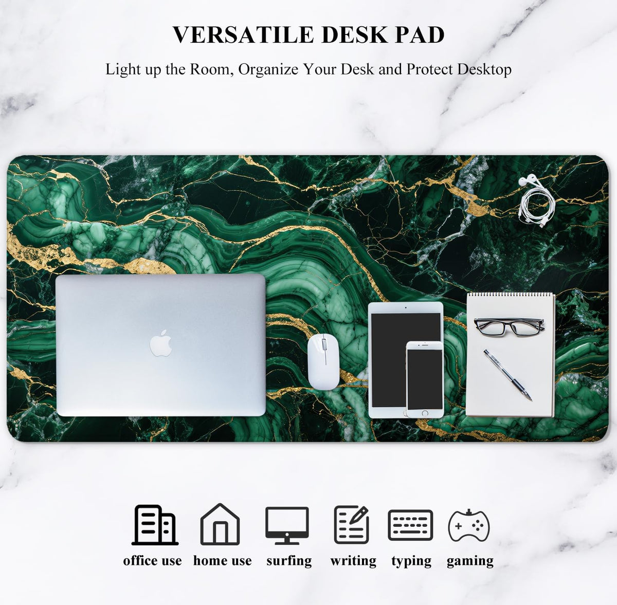 Auhoahsil Desk Mat, Ultra Large Mouse Pad, XXL Gaming Mousepad, Green Tropical Leaves Deskpad, Big Extended Full Size Mouse Pad, Desktop Desk Matt for Keyboard, Laptop & Computer, 35.5 x 15.7 in - Colors B