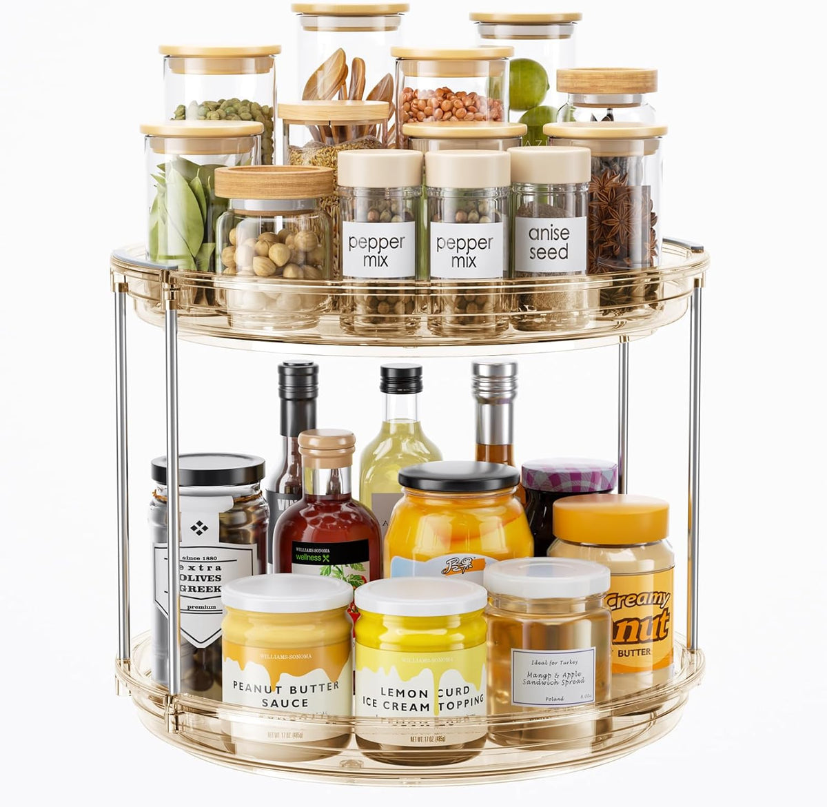 LAMU 2 Tier Lazy Susan Turntable Organizer 9.25'' Rotating Spice Rack Organization for Cabinet, Kitchen, Pantry, Countertop, Bathroom, Vanity, Medicine Cabinet Organizer, Clear