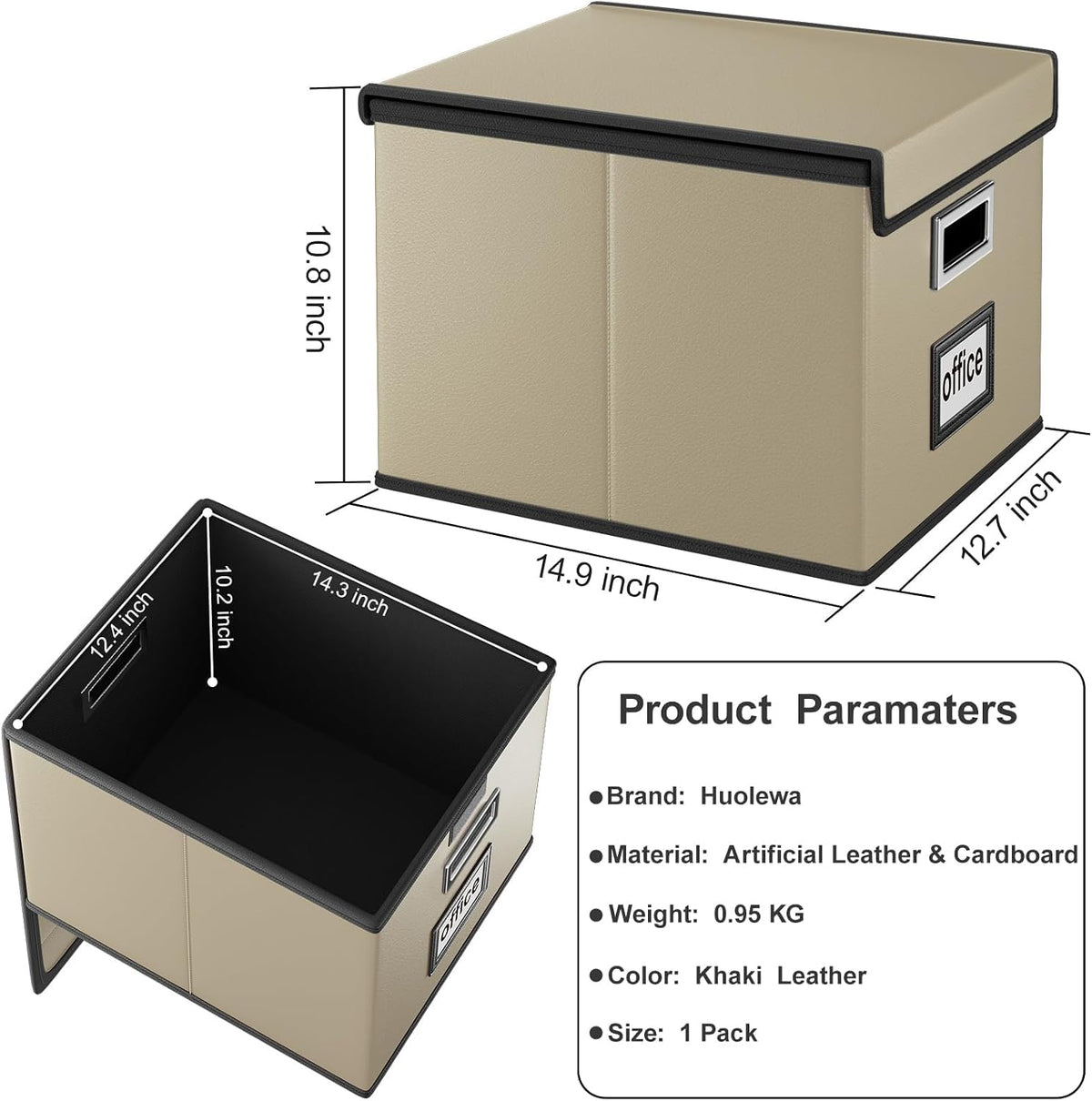 Upgraded Portable File Organizer Box with Lid, Collapsible Linen Hanging Filing Storage Boxes with Plastic Slides, Decorative Home/Office Filing System Box for File and Folders Storage (Gray)