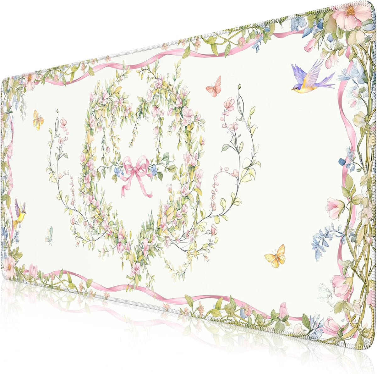 Desk Mat,Mouse Pad for Office Desk,35.4x15.7in,Pink Flowers