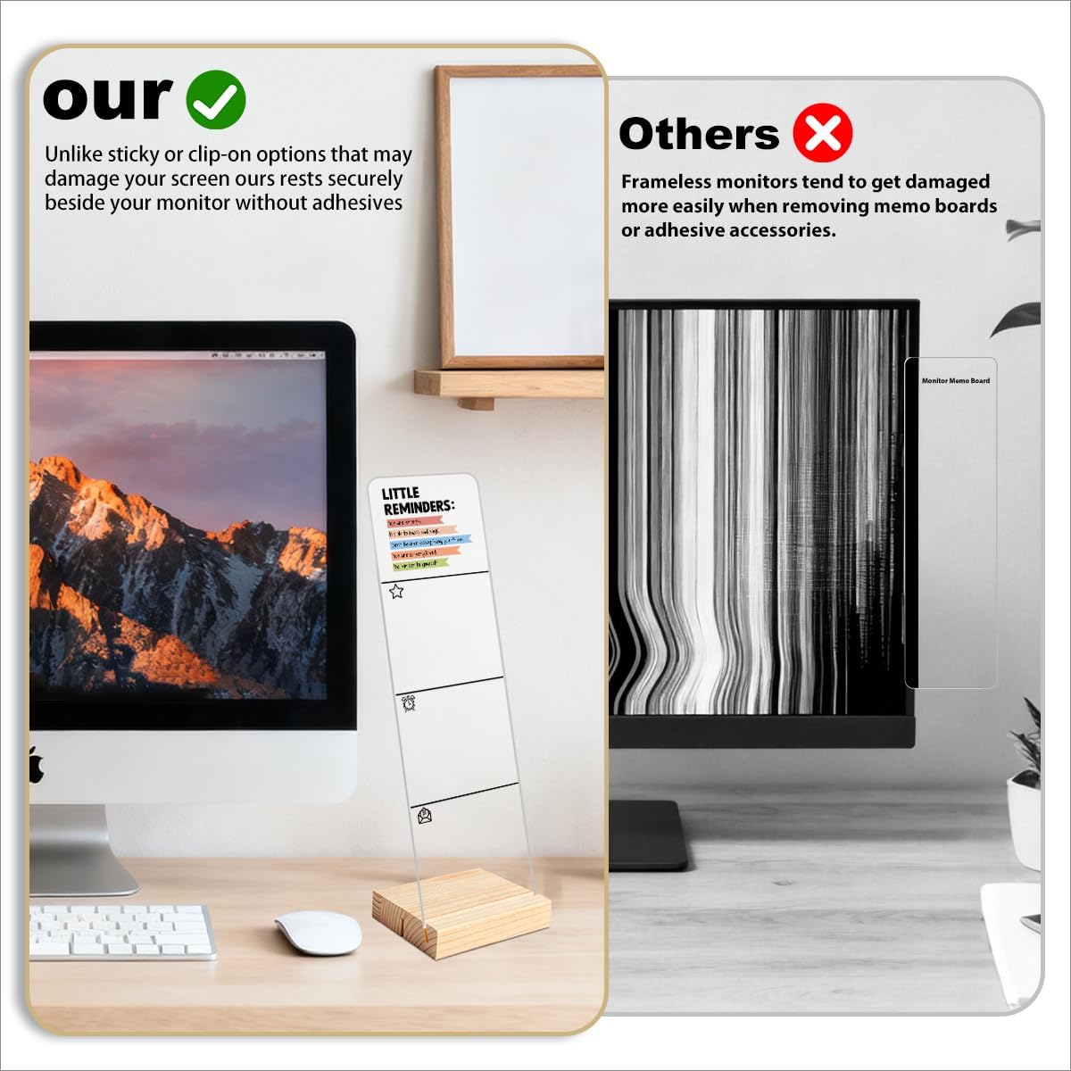 Monitor Memo Board with Removable Wooden Base Acrylic Portable Sticky Note Holder, It is Okay to Acrylic Message Board Sign, Office Desk Desk Set Sticky Notes 100 Sheets