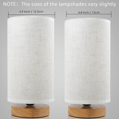 Small Bedside Table Lamp for Bedroom,Natural Round Wood Base&Fabric Linen Shade,Cozy Night Table Light for Study Reading,Minimalist Boho Desk Lamp for Nightstand,Living Room,Nursery,Kitchen,Dorm